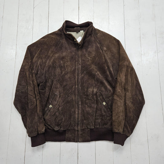 1980s Brown Suede Leather Bomber Style Jacket Size L