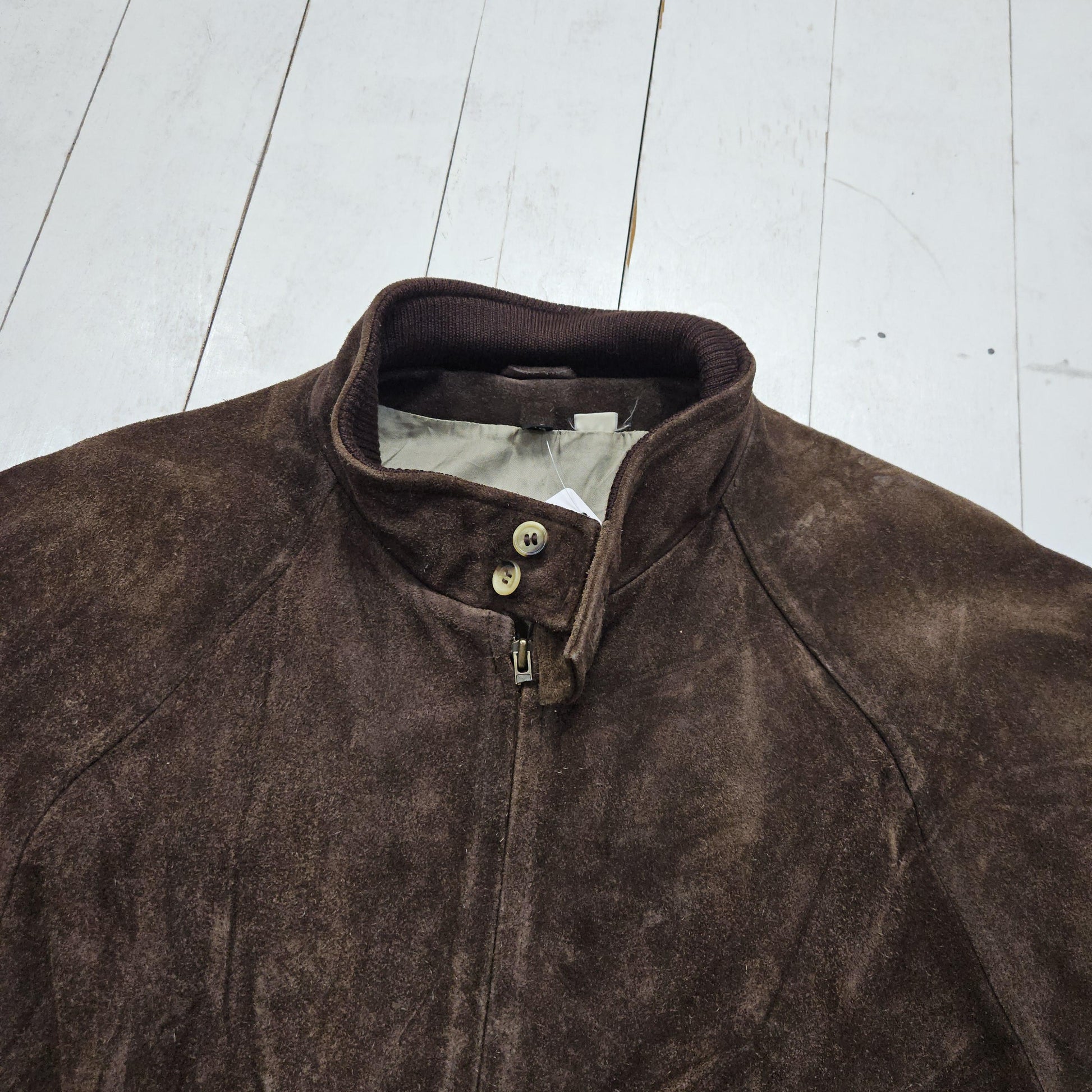 1980s Brown Suede Leather Bomber Style Jacket Size L