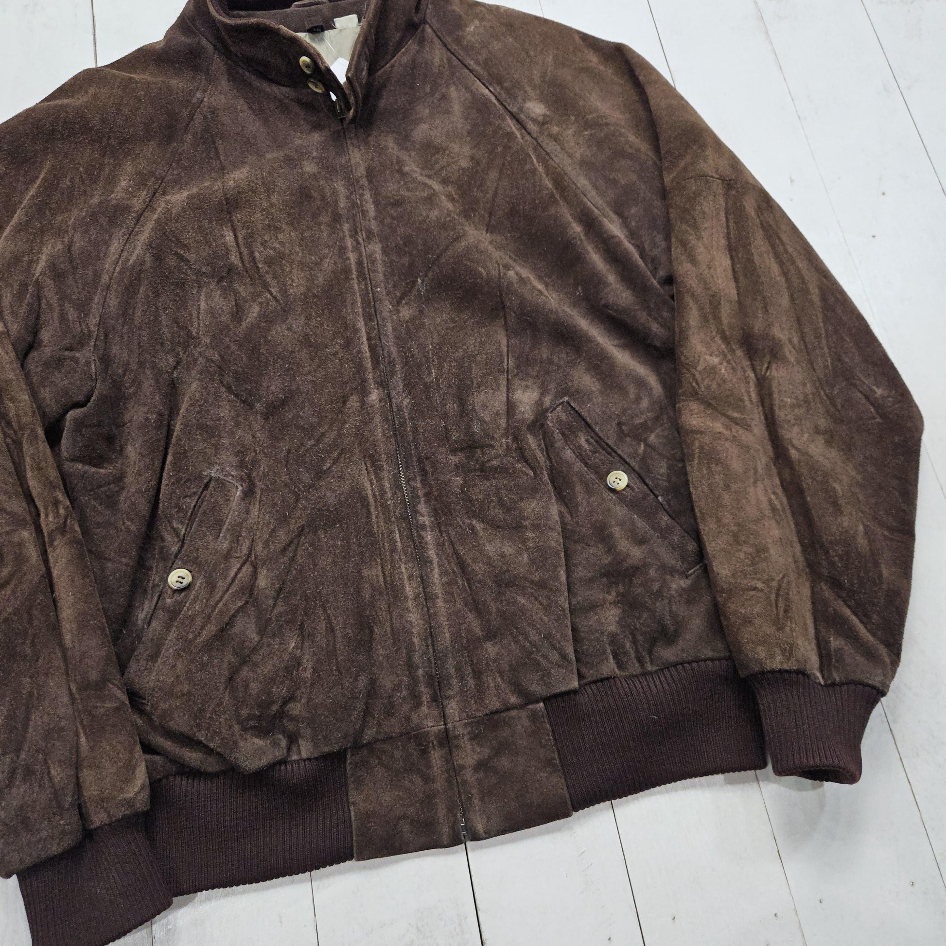 1980s Brown Suede Leather Bomber Style Jacket Size L