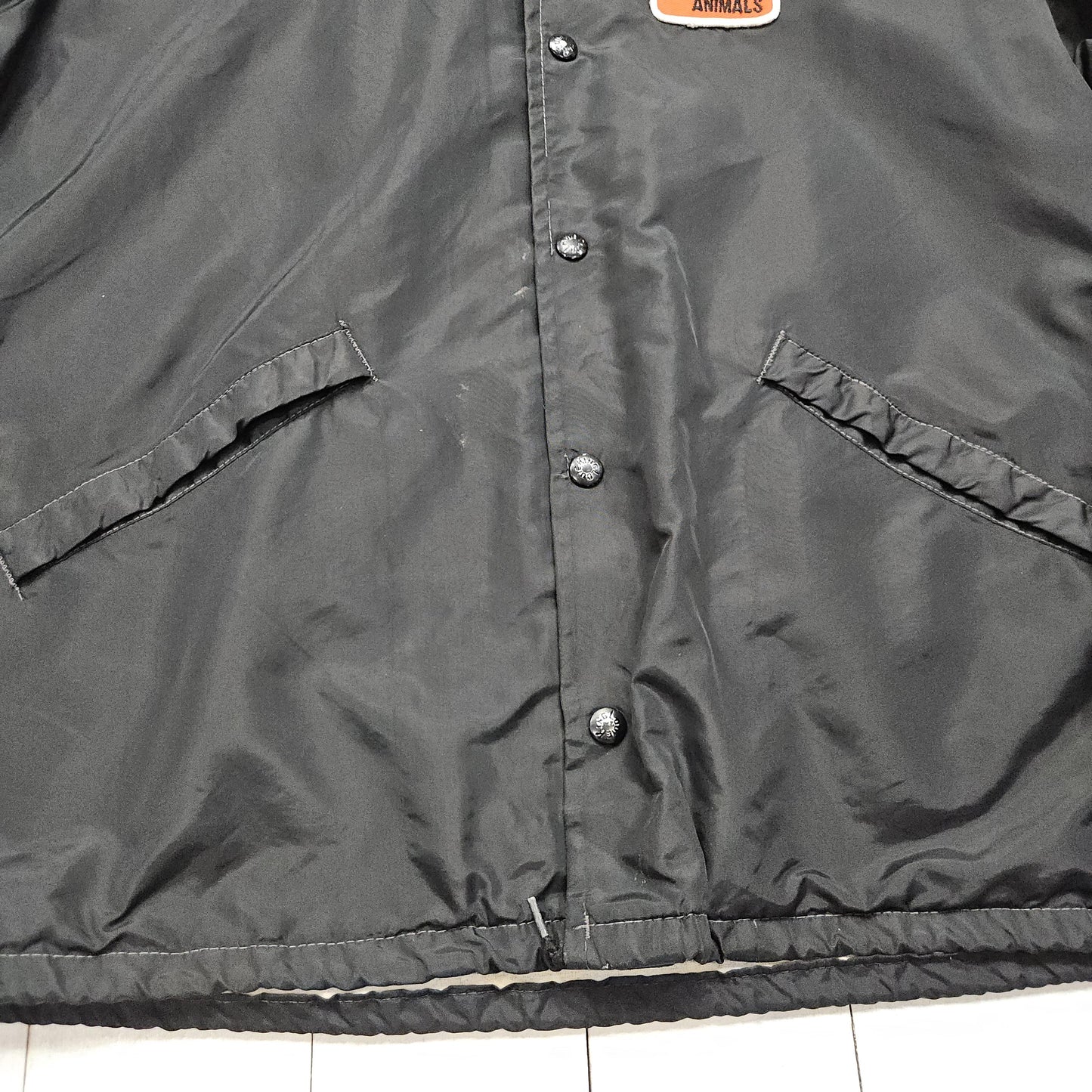 1970s/1980s King Louie Pro-Fit Black Coaches Jacket Vita Ferm Patch Made in USA Size L/XL