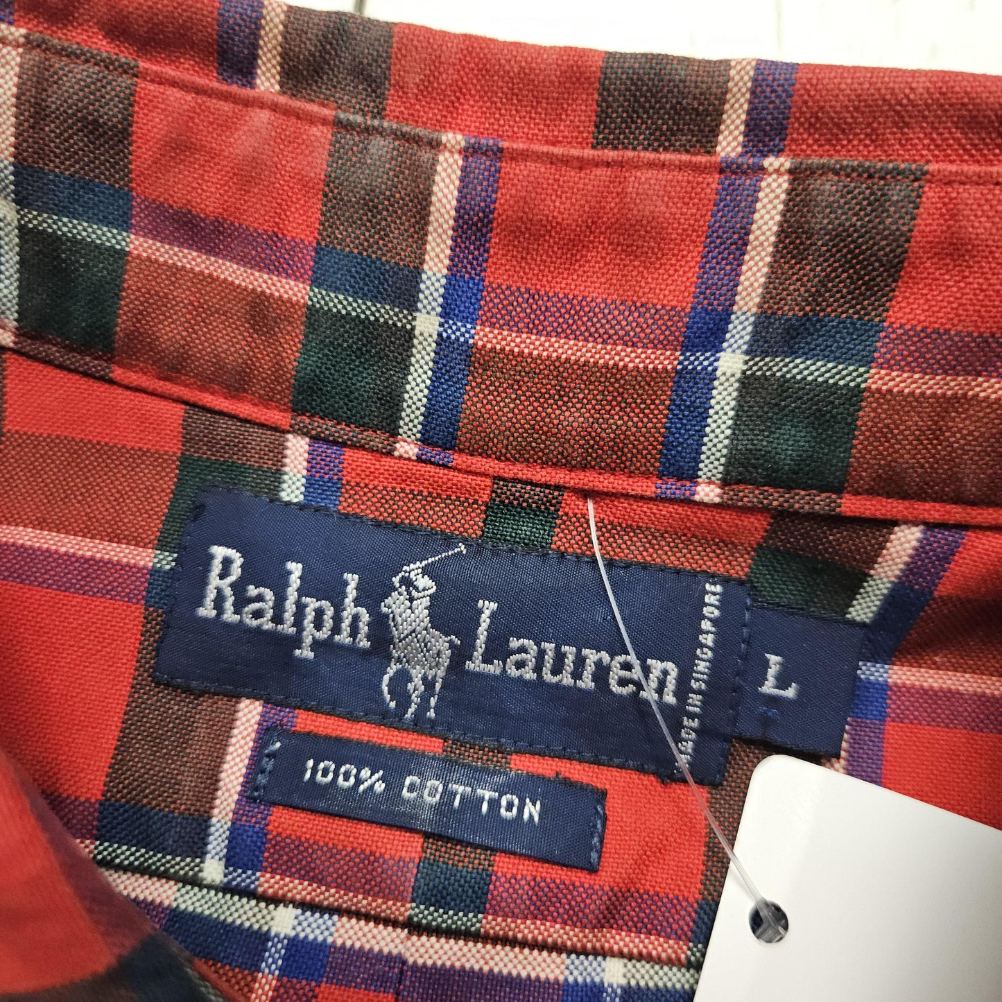 1990s Polo Ralph Lauren Red Plaid Button Down Shirt Size L./XL