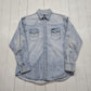 2000s Y2K Faded Lightwash Denim Wrangler Pearl Snap Western Shirt Size XL