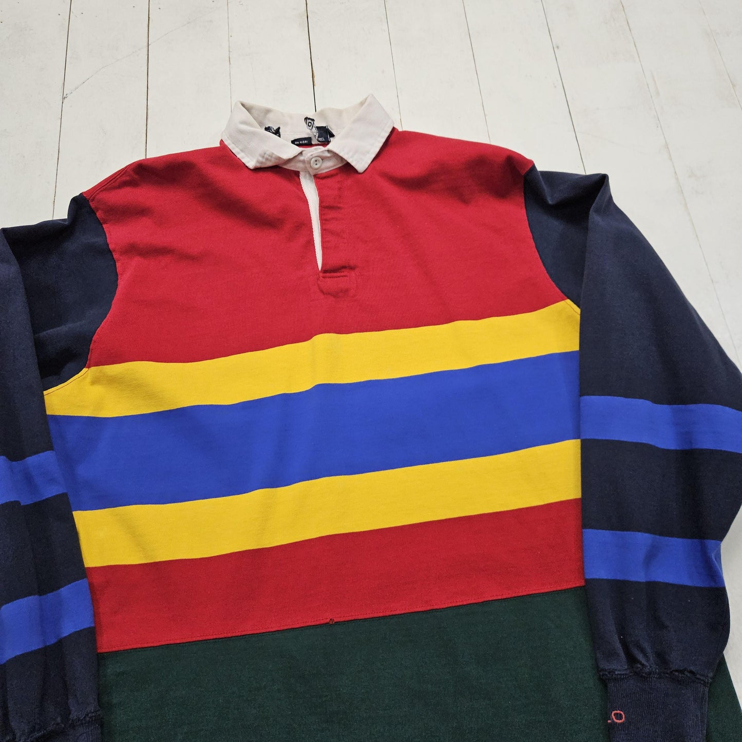 1990s Polo Ralph Lauren Multi-Colour Striped Rugby Shirt Size L/XL