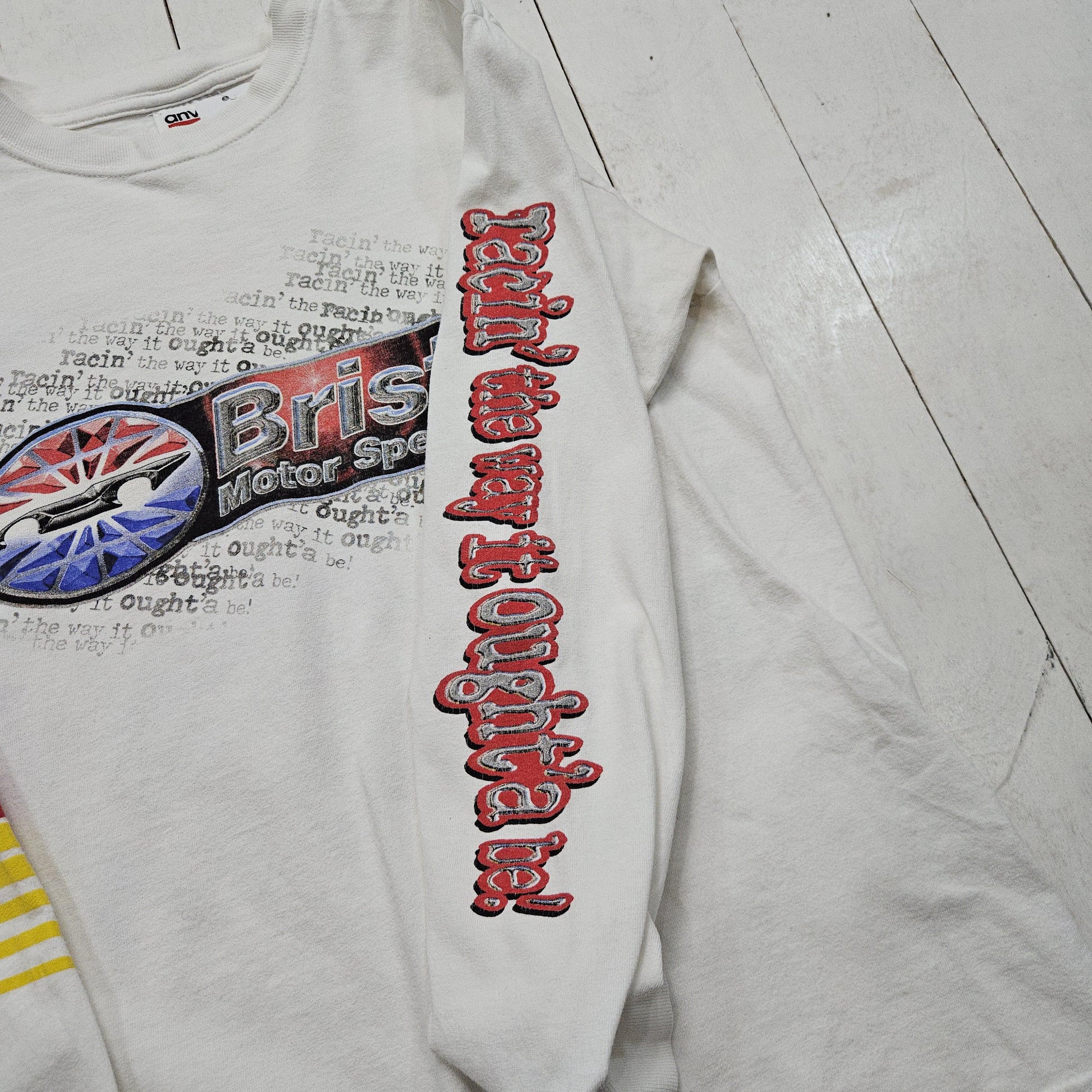 1990s/2000s Y2K Anvil White Bristol Motor Speedway NASCAR Racing Long Sleeve T-Shirt Size S/M