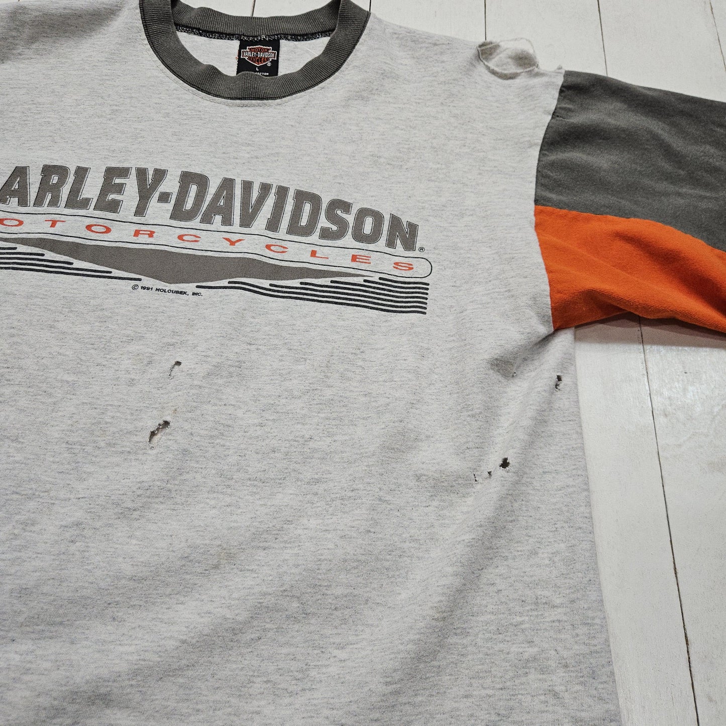 1990s 1991 Grey Harley-Davidson Barre Vermont T-Shirt Made in USA Size L