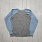 1980s Sears Roebucks Grey Blue V-Neck Raglan Sweatshirt Made in USA Size S