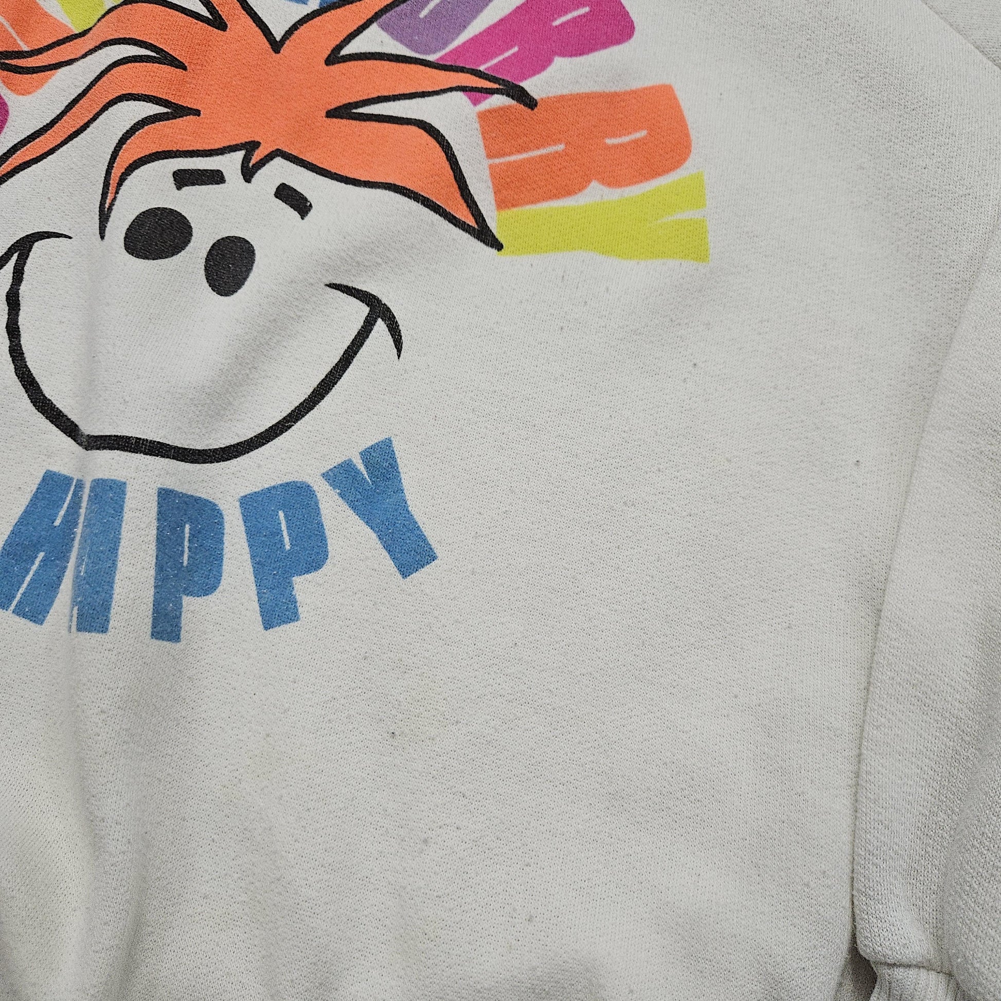 1980s/1990s White Don't Worry Be Happy Smiley Face Raglan Sweatshirt Size S