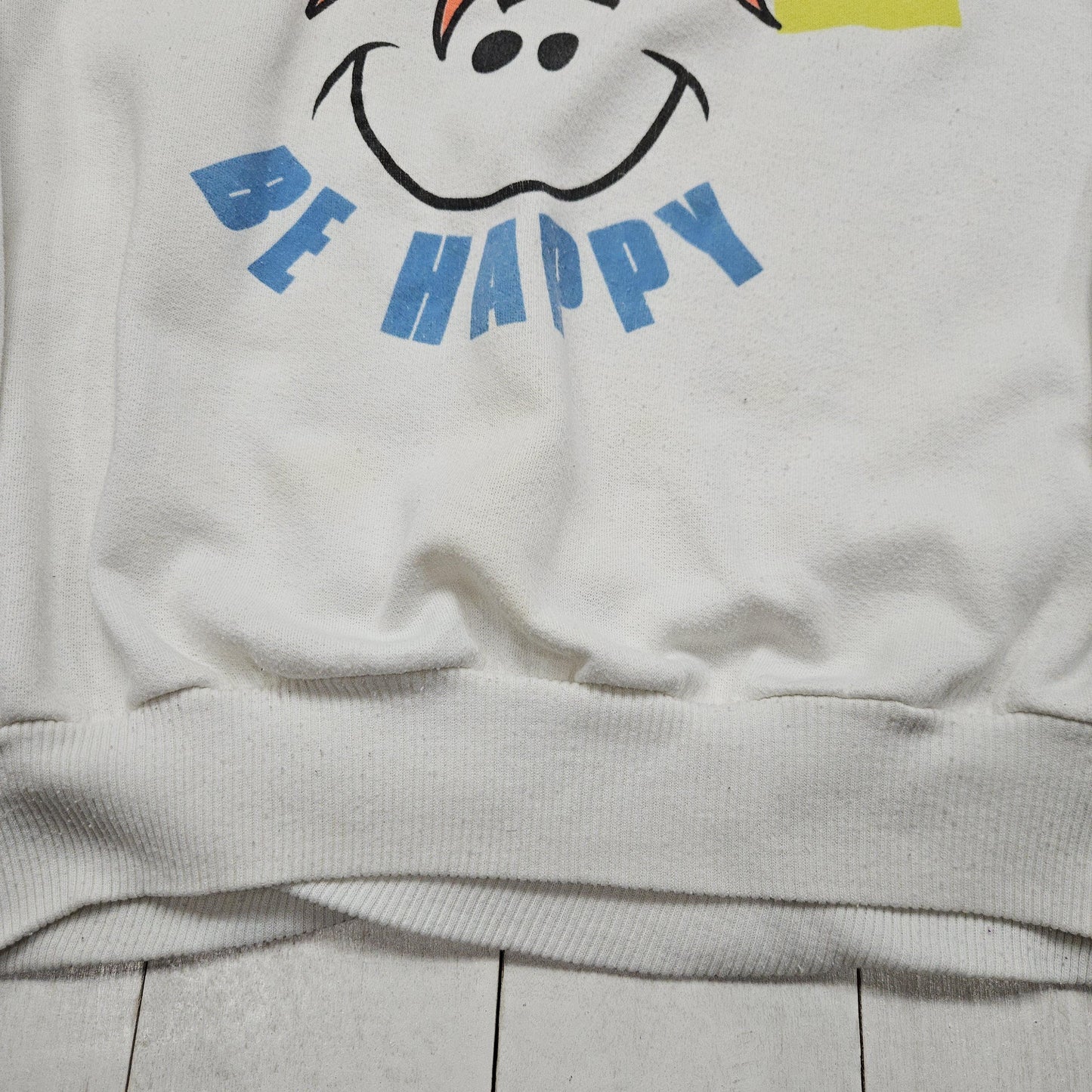 1980s/1990s White Don't Worry Be Happy Smiley Face Raglan Sweatshirt Size S