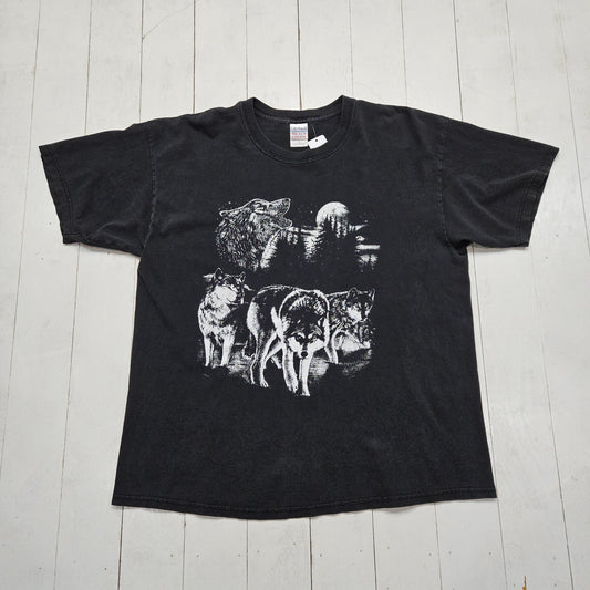 2000s Y2K Black Wolf Nature Animal Wildlife T-Shirt Size XL