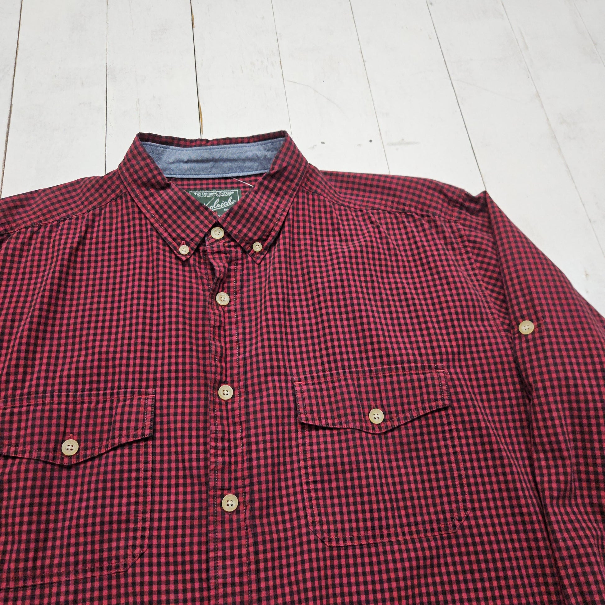 2000s Y2K Woolrich Red/Black Gingham Print Button Down Shirt Size XL