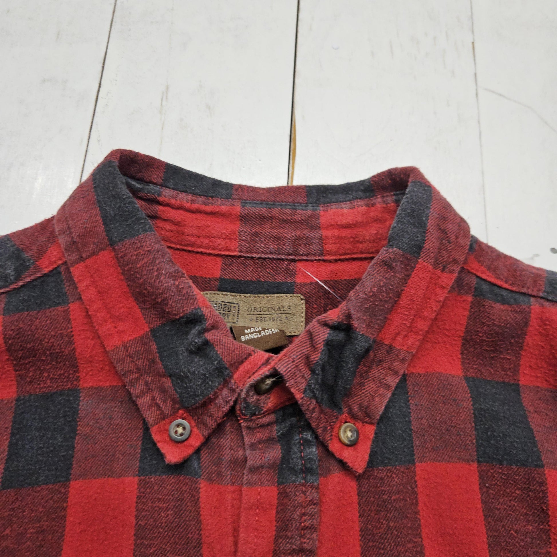 2000s Y2K Faded Glory Red Buffalo Plaid Button Down Flannel Shirt Size XL/XXL