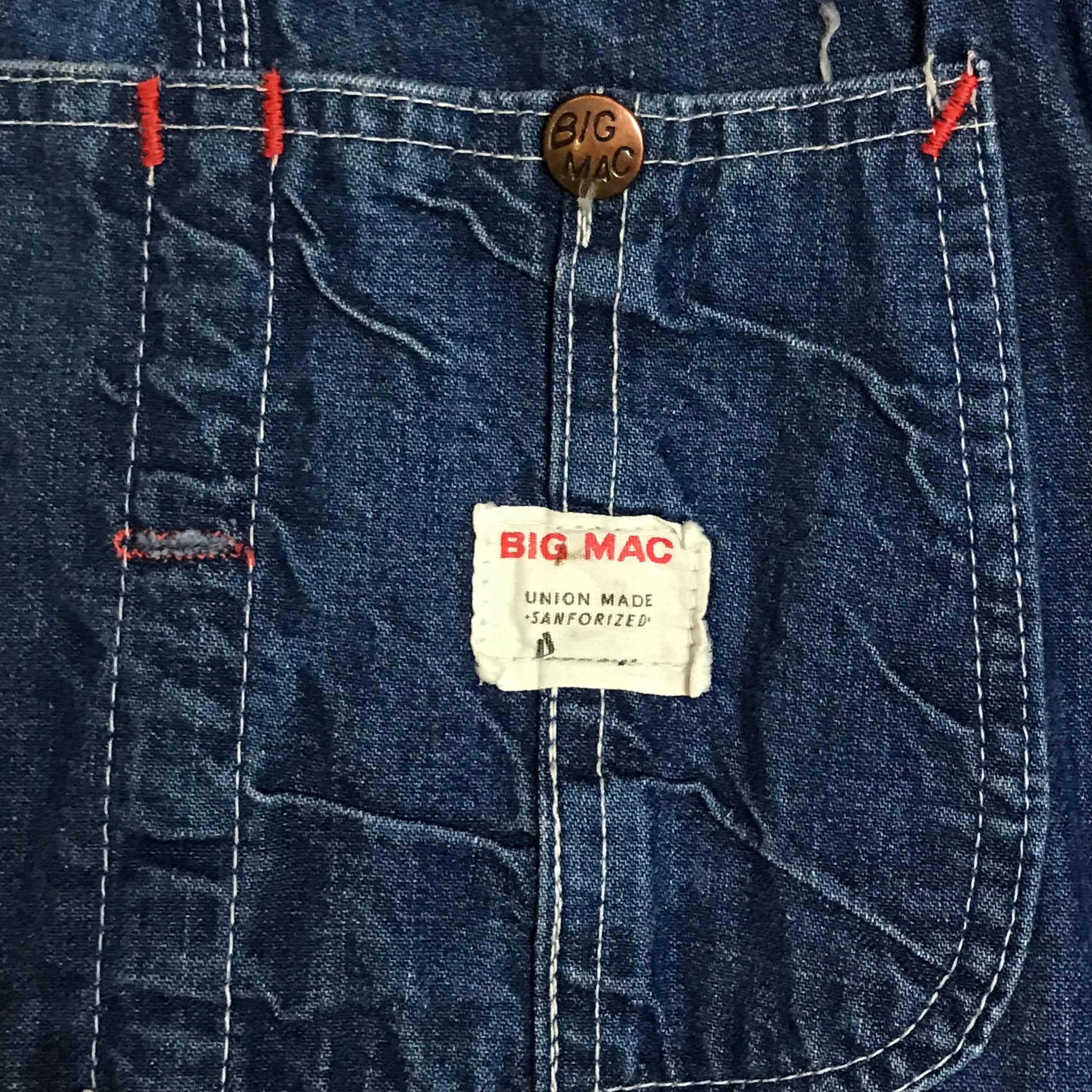 1960s Penneys Big Mac Sanforized Square Bak Denim Overalls Size 38x28.5