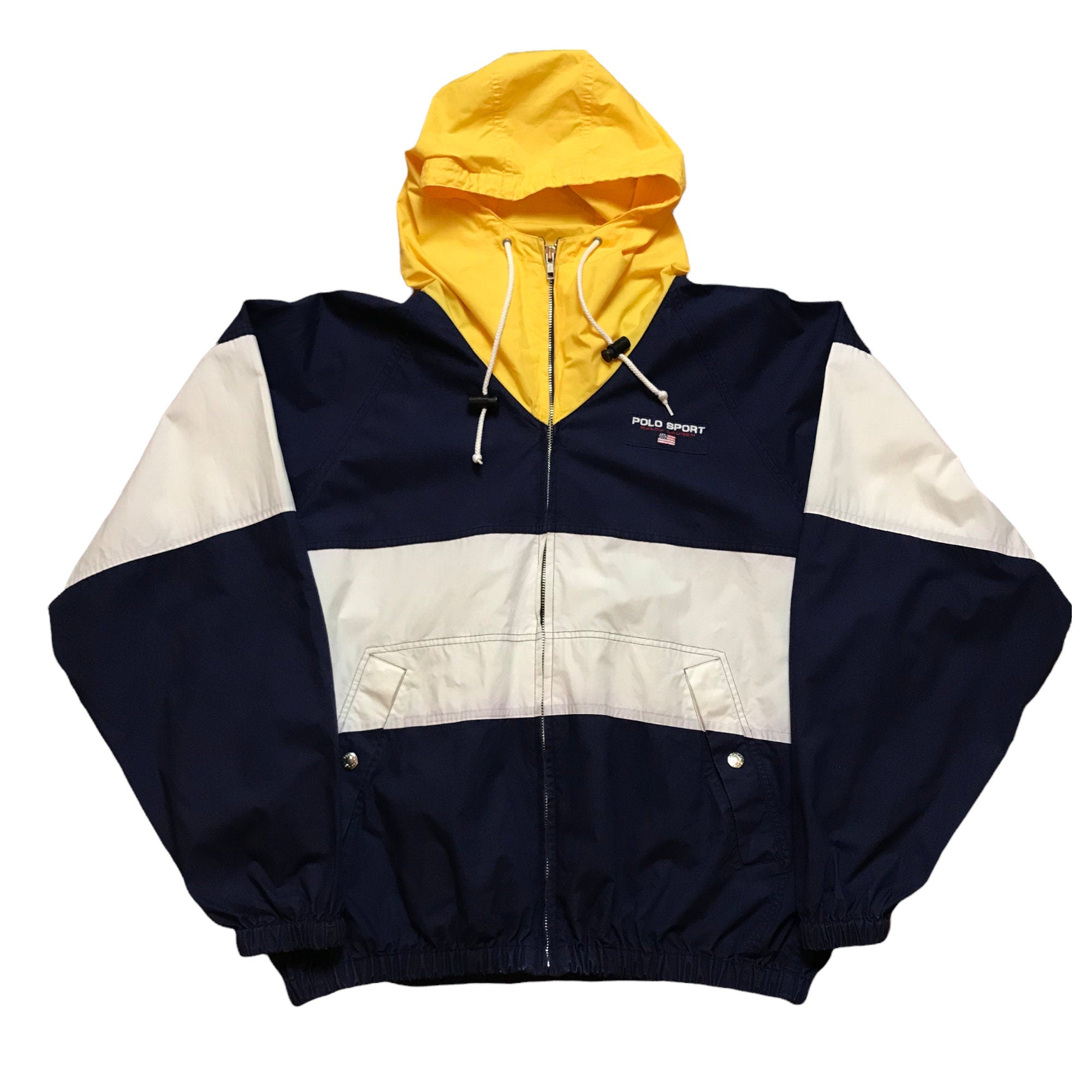 1990s Polo Sport Ralph Lauren Hooded Colour Block Jacket Size L/XL