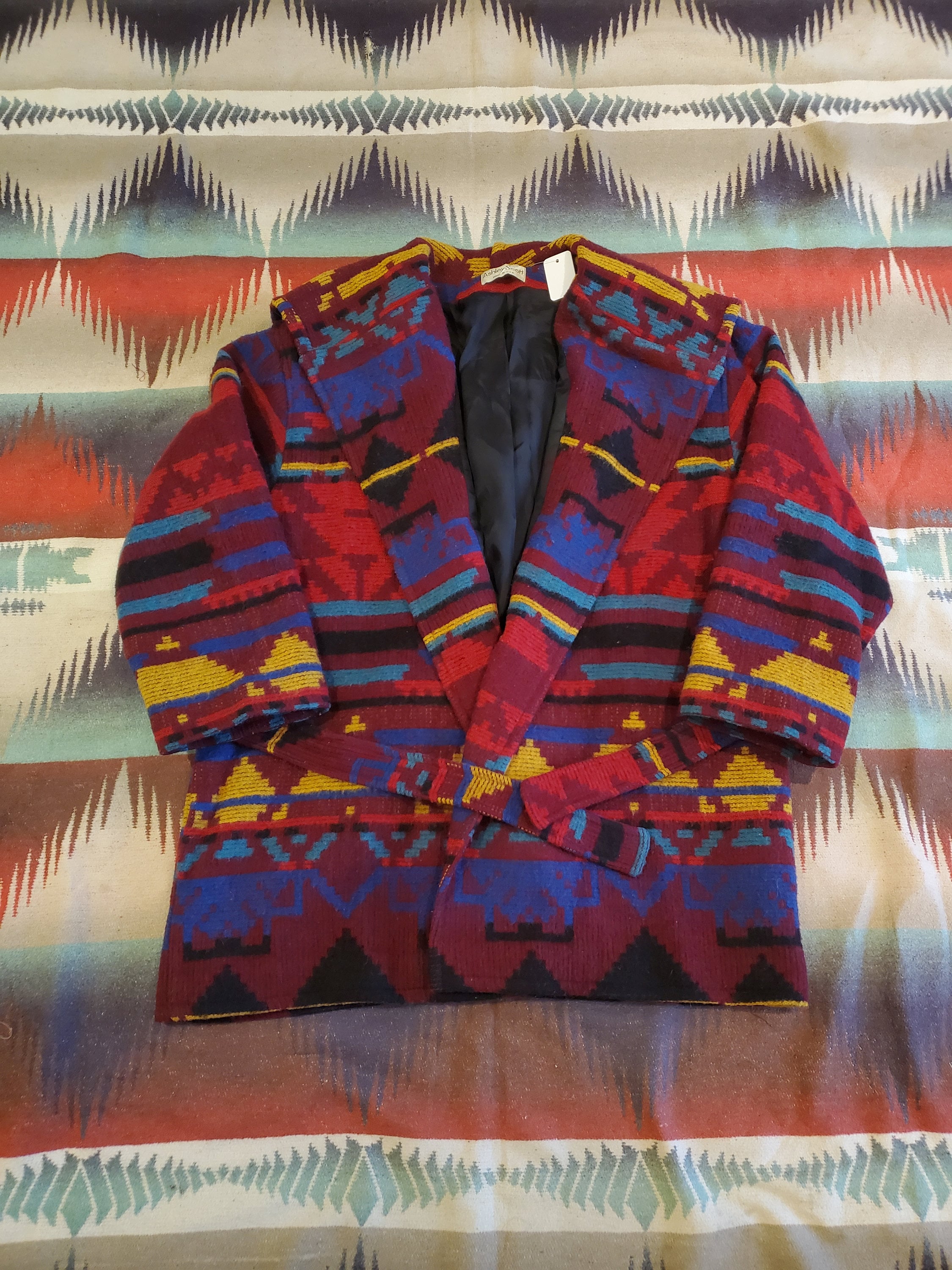 1980s/1990s Ashley Scott Southwestern Pattern Hooded Wool Blend