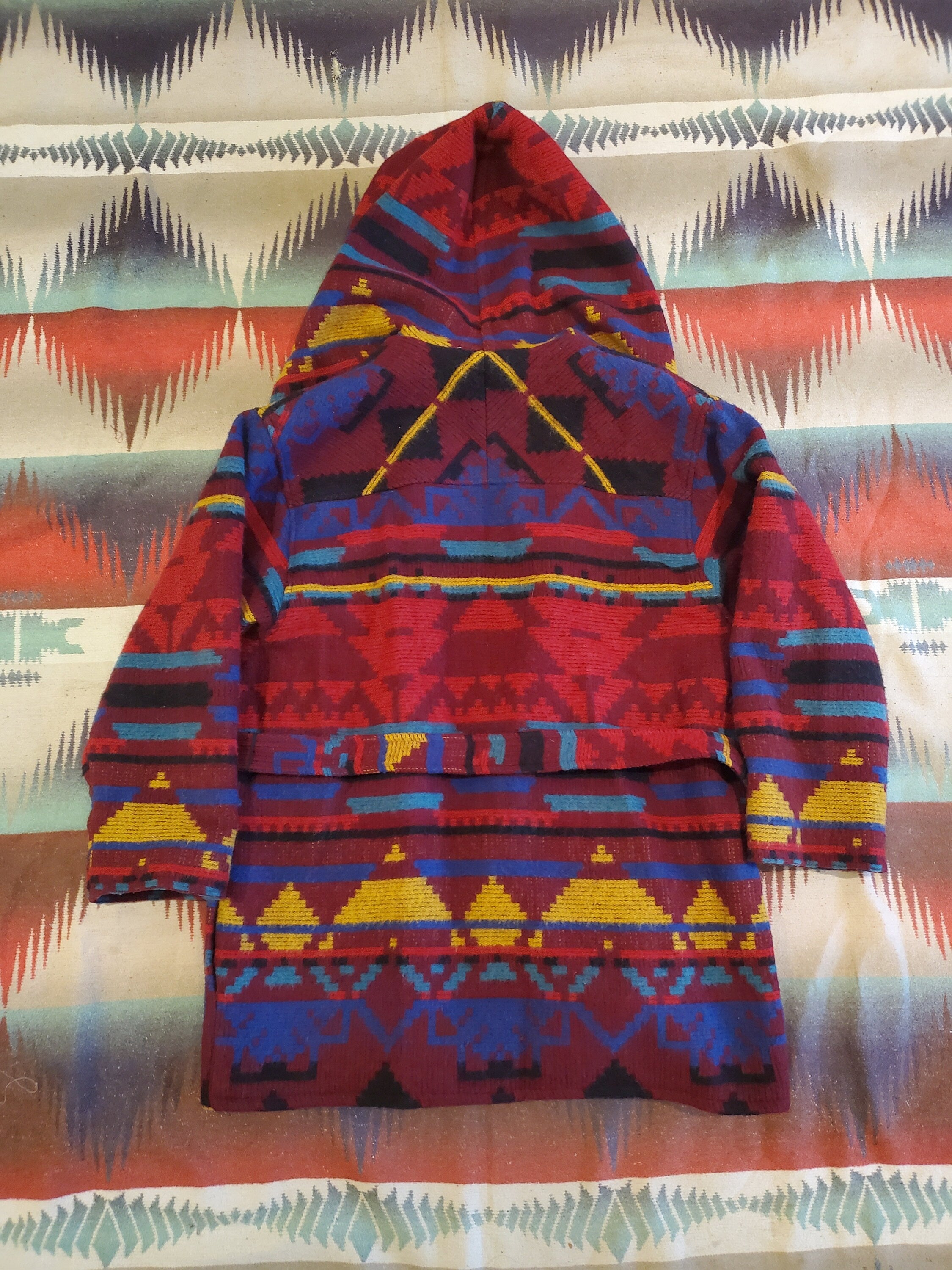 1980s/1990s Ashley Scott Southwestern Pattern Hooded Wool Blend