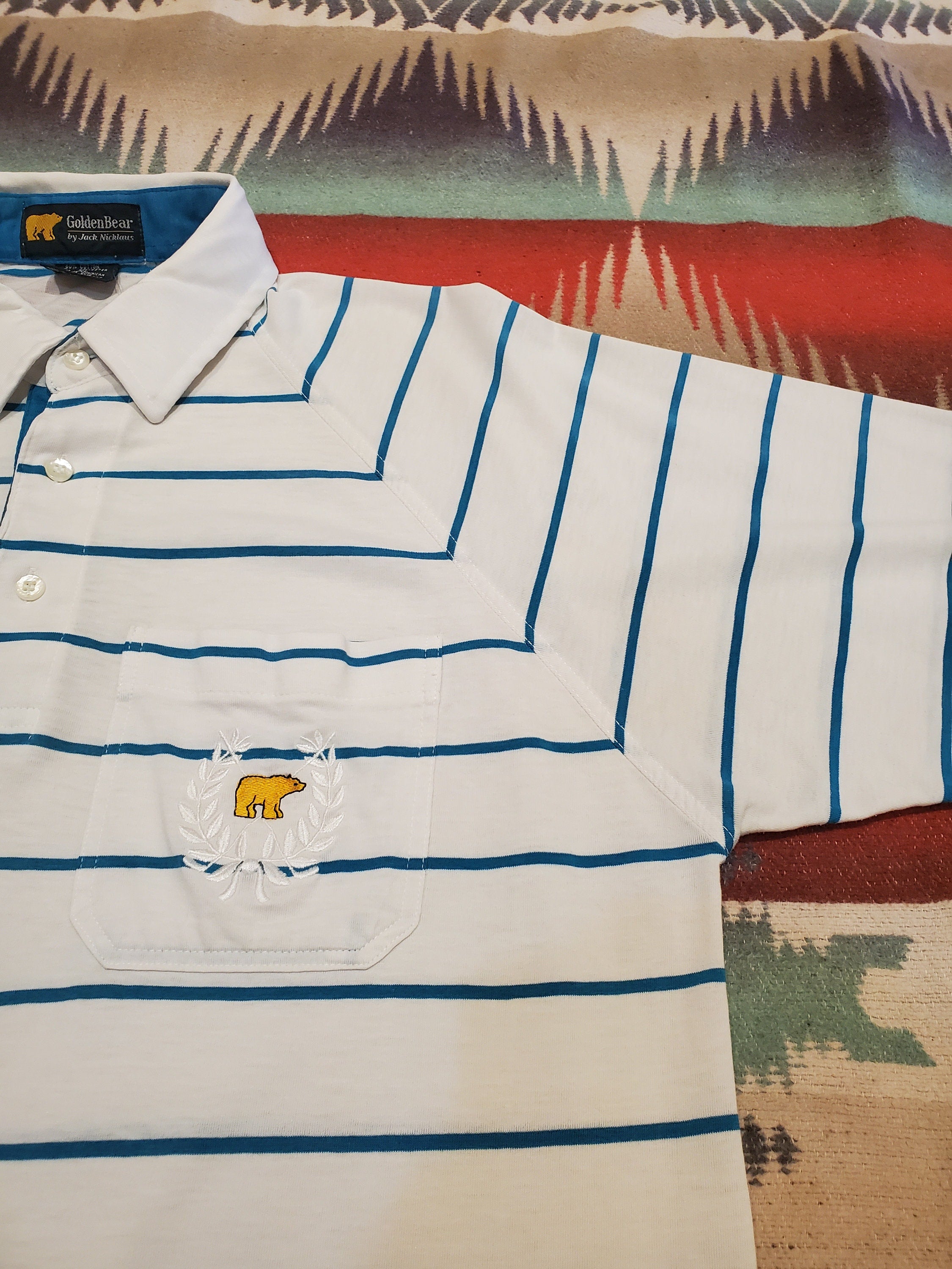 1980s 1990s Golden Bear by Jack Nicklaus Striped Golf Shirt Size L