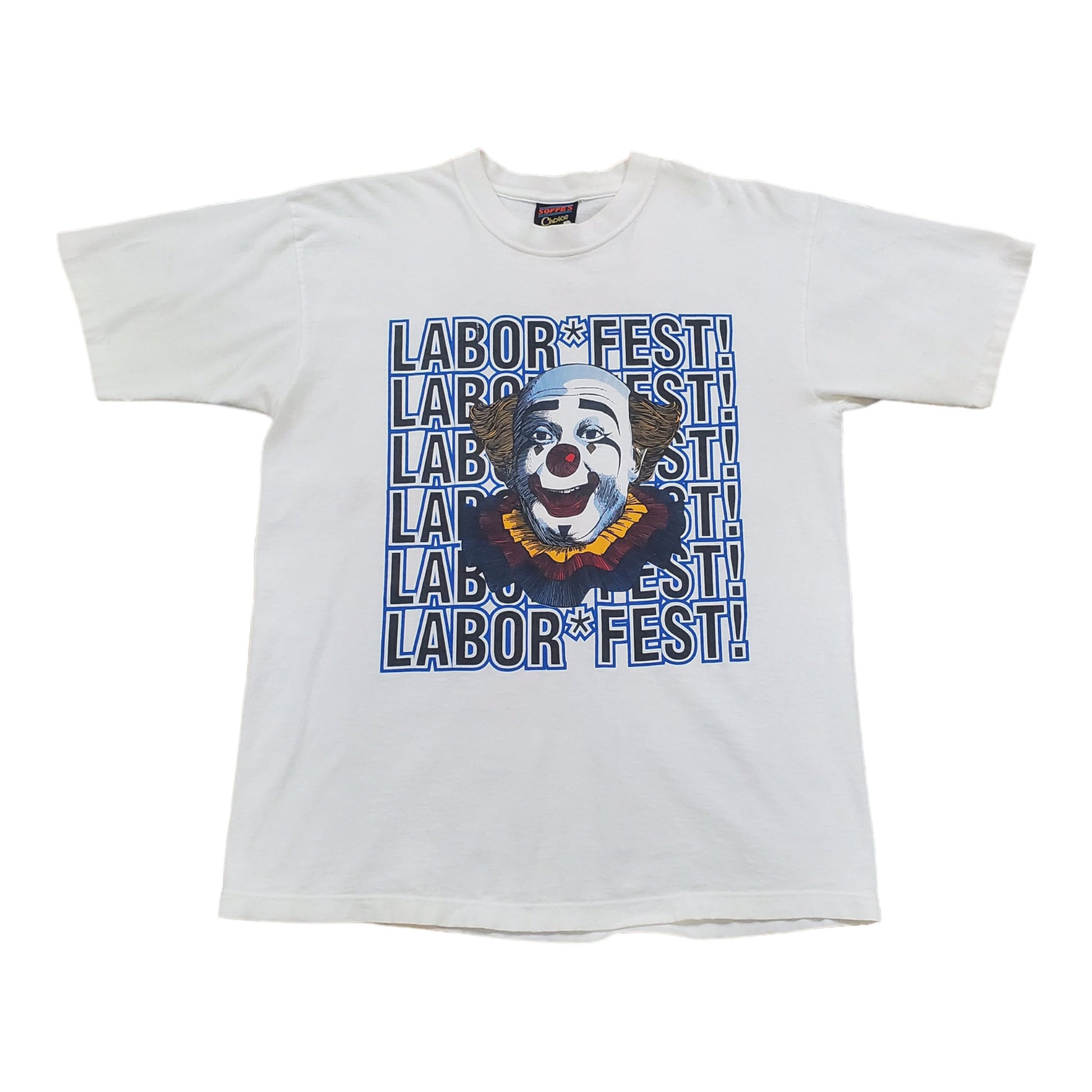 1990s 1996 Soffe Labor Fest Janesville Wisconsin Clown T-Shirt Made in USA Size M/L