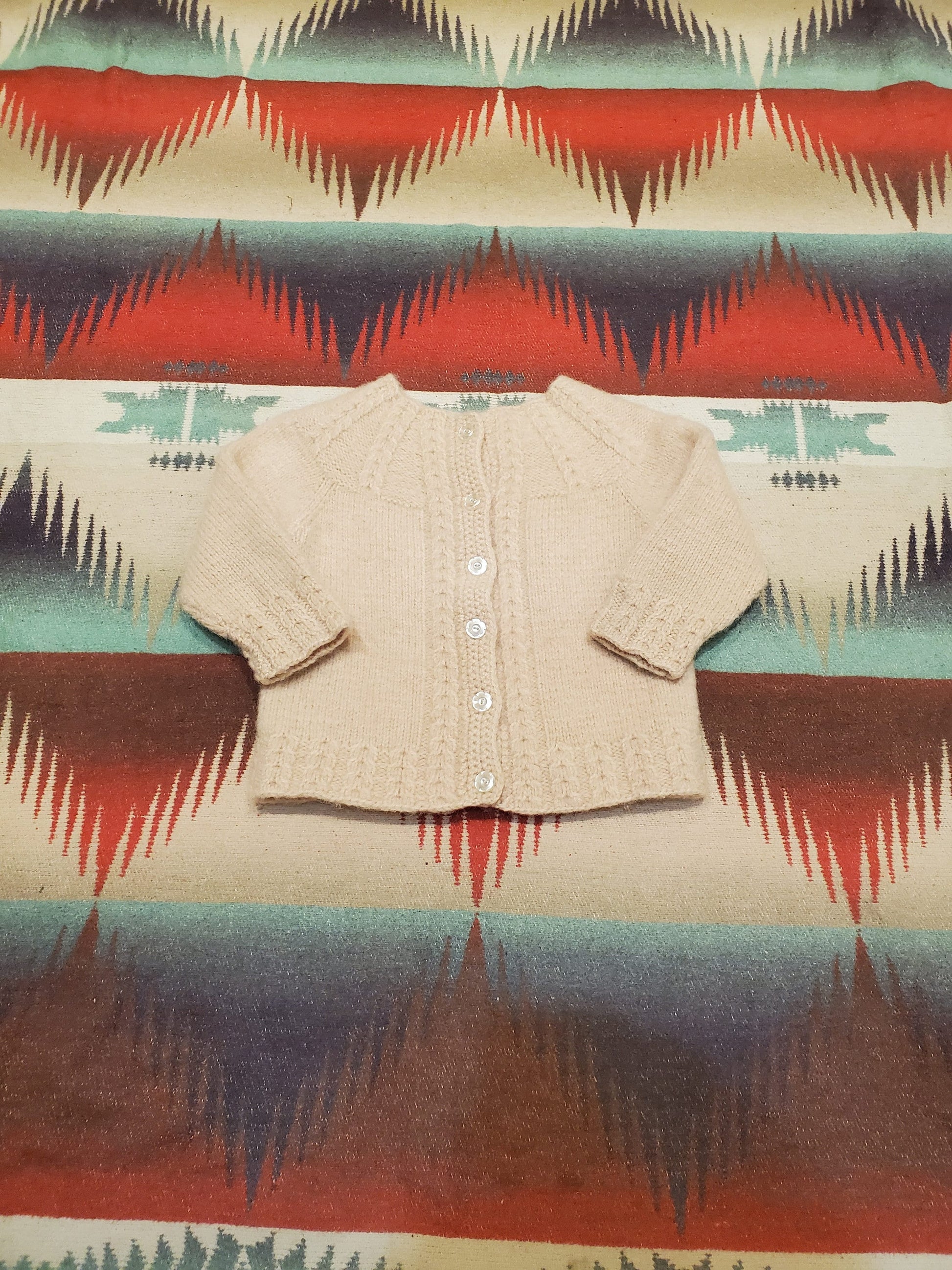 1960s/1970s Cable Knit Flower Button Cardigan Kid's Sweater