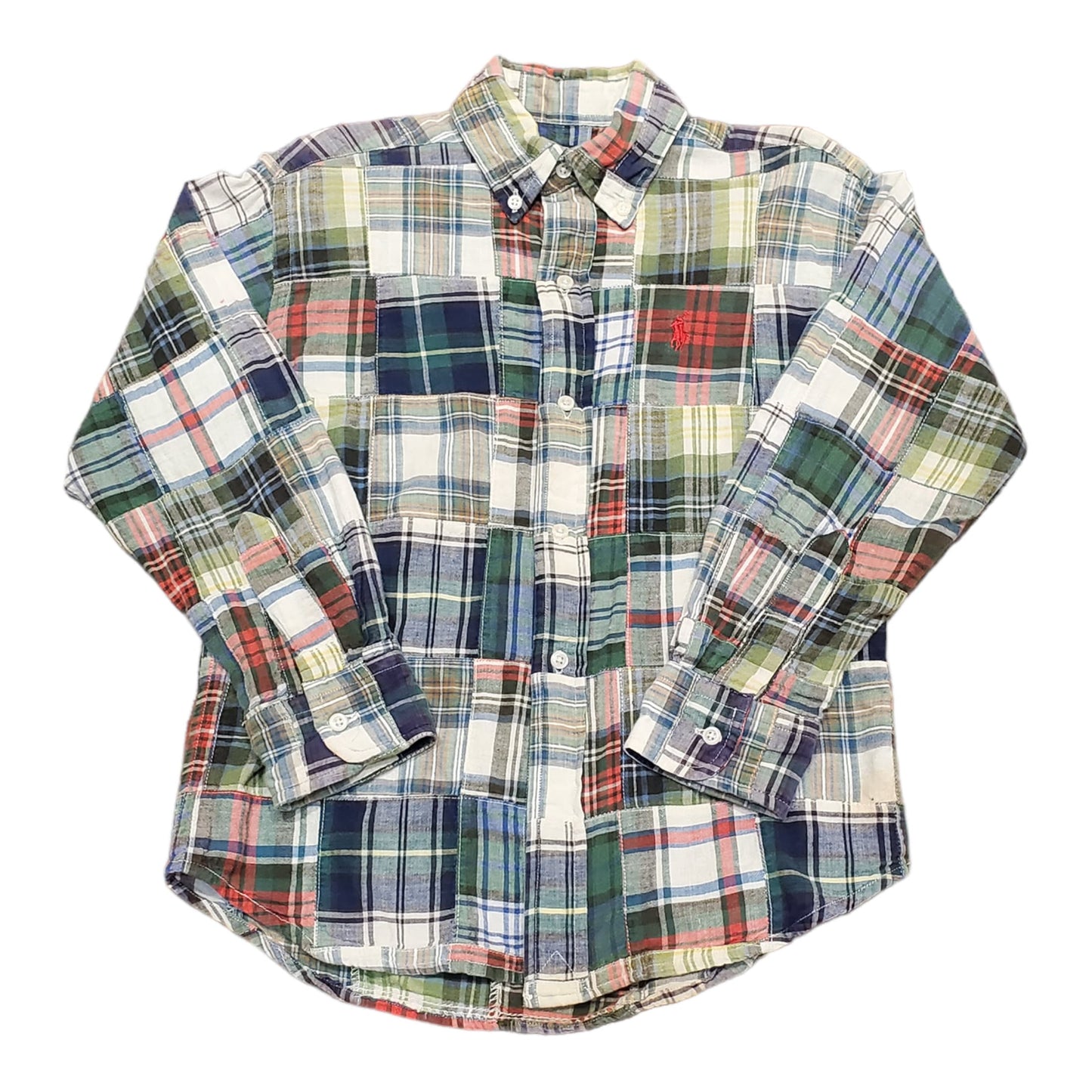 1990s Polo Ralph Lauren Patchwork Plaid Button Down Kid's Shirt