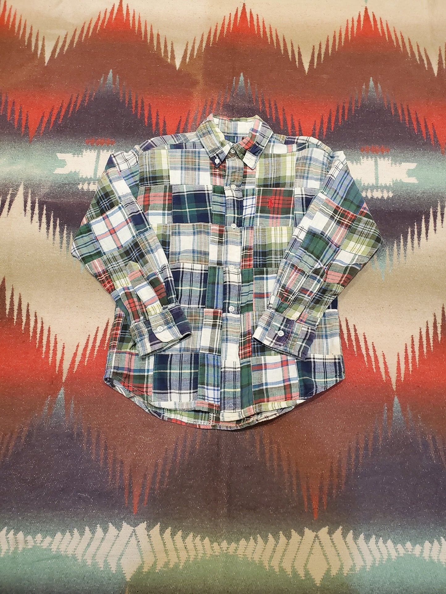 1990s Polo Ralph Lauren Patchwork Plaid Button Down Kid's Shirt