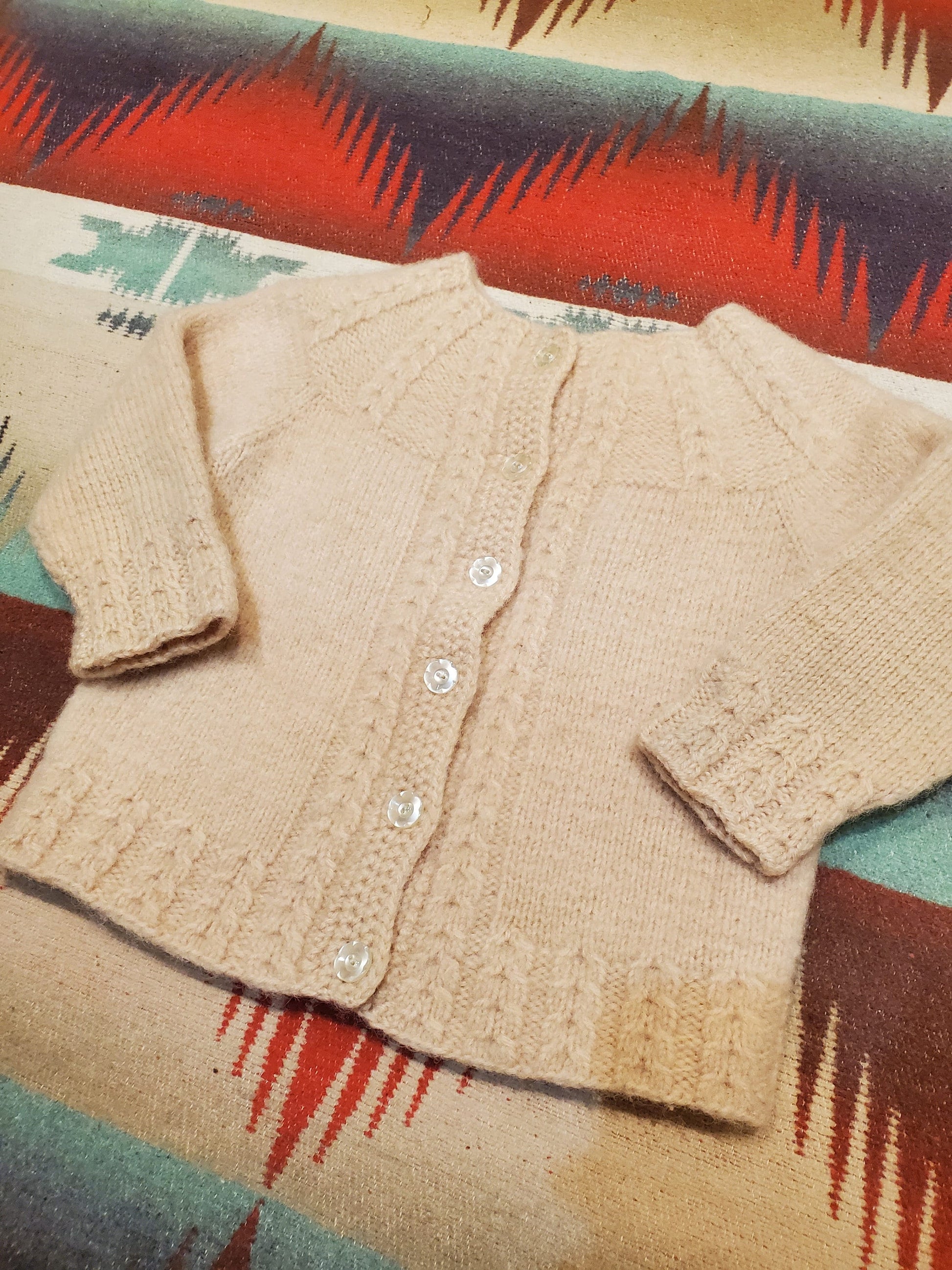 1960s/1970s Cable Knit Flower Button Cardigan Kid's Sweater