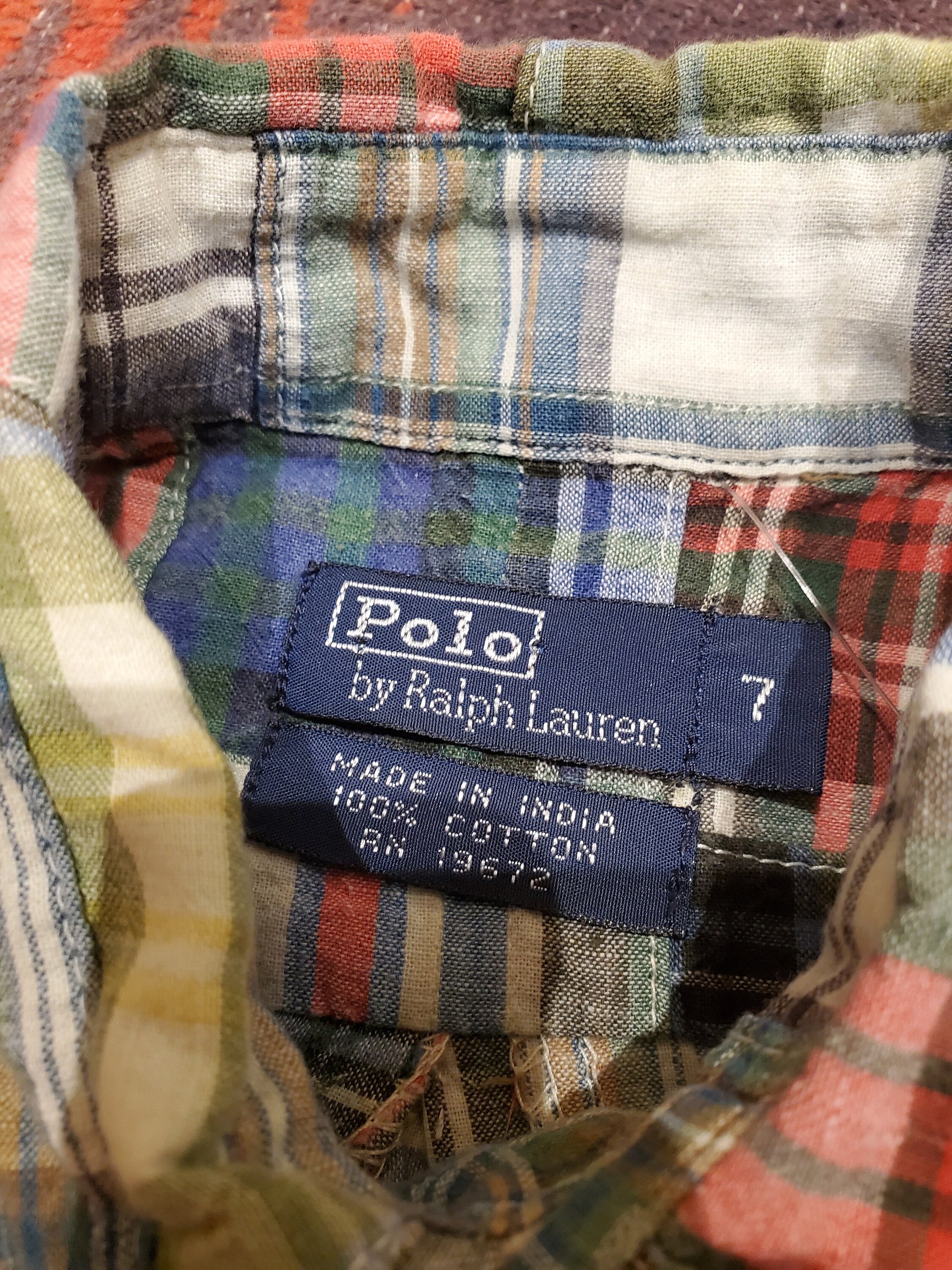 1990s Polo Ralph Lauren Patchwork Plaid Button Down Kid's Shirt