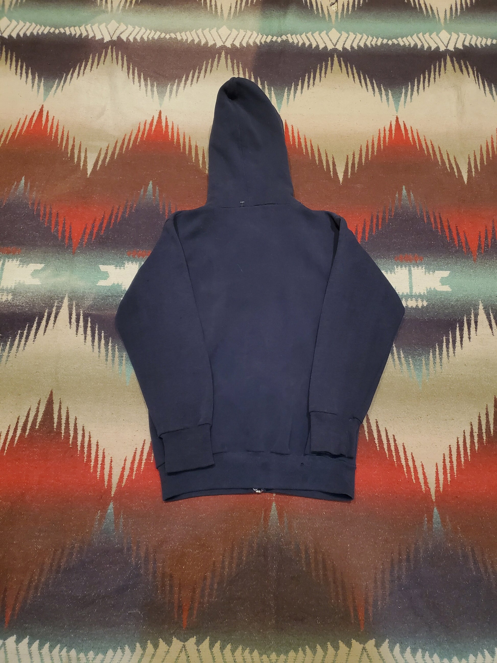 1980s Sportswear Blank Navy Blue Zip-Up Kid's Hoodie Sweatshirt Made in USA