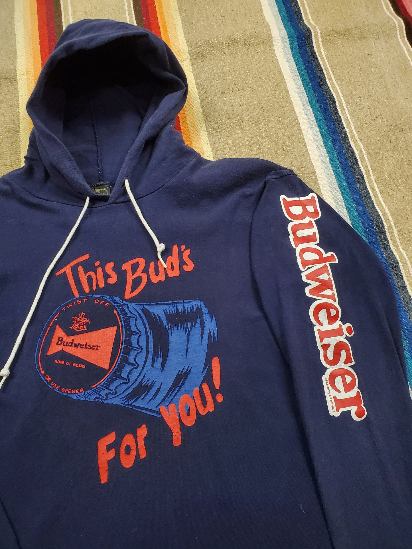 1980s Budweiser This Bud's for You! Long Sleeve Hooded T-Shirt Made in USA Size M