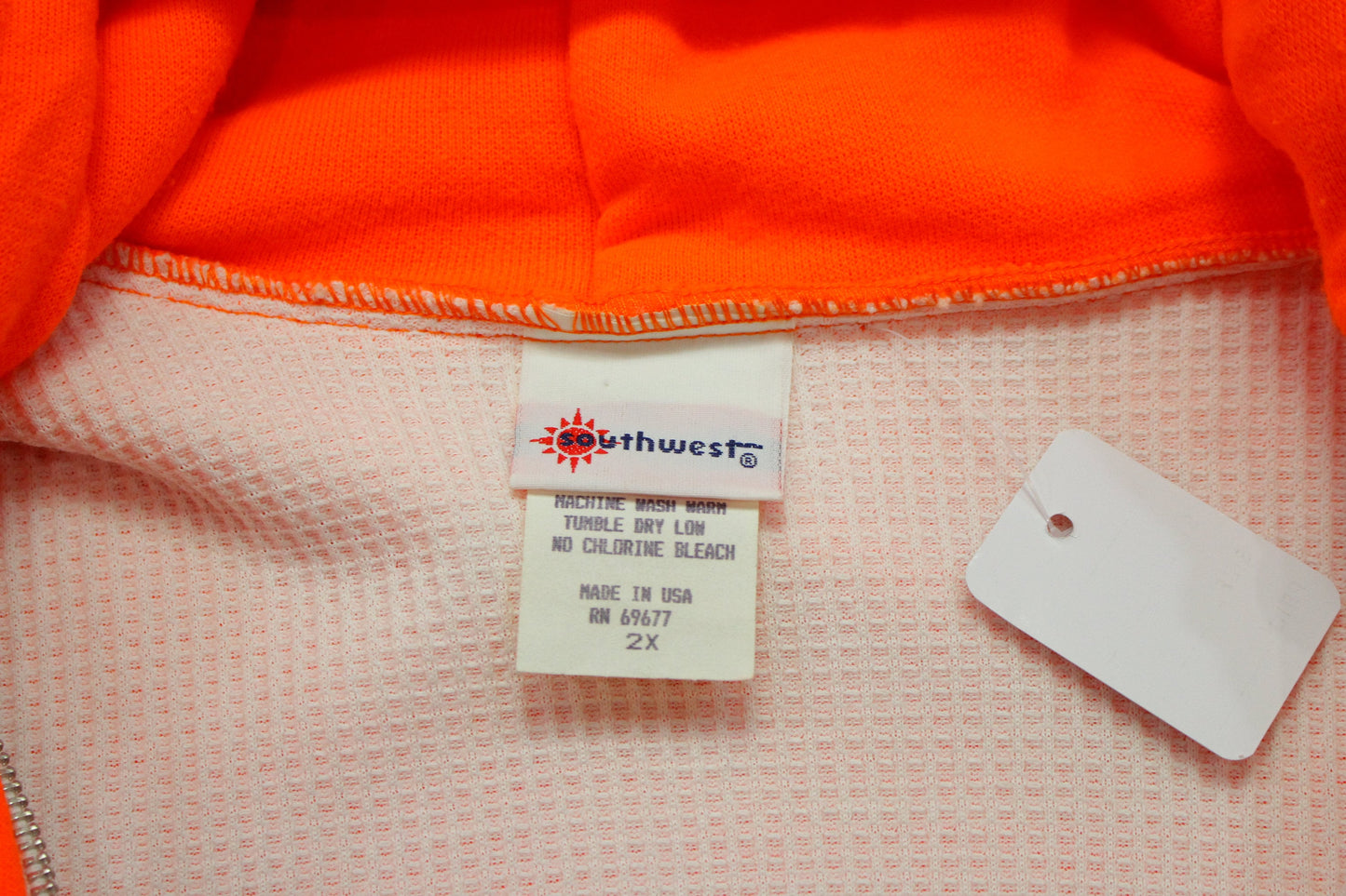 1990s/2000s Southwest Thermal Lined Orange High Visibility Hoodie Sweatshirt Made in USA Size XL