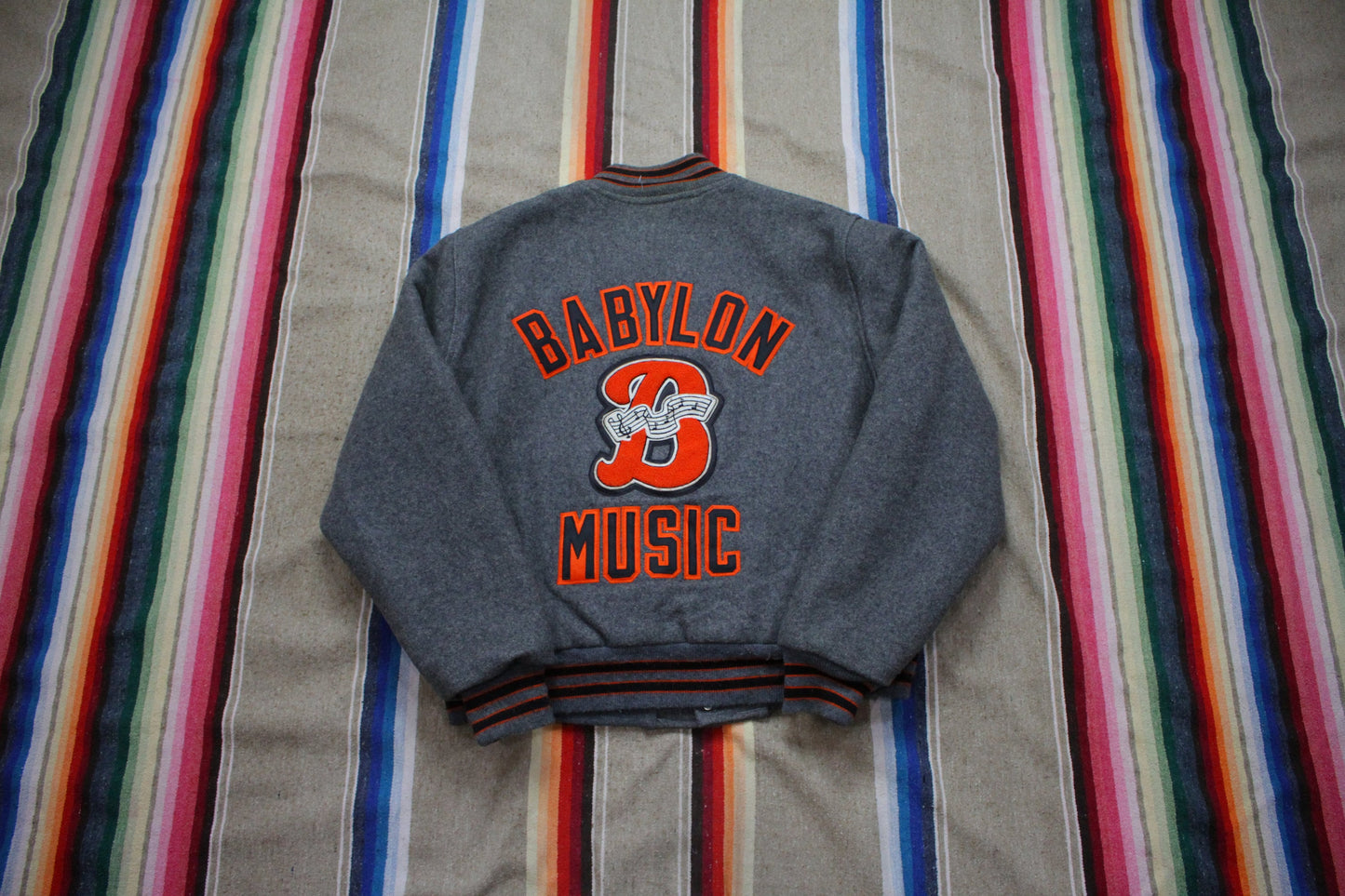 1990s Neff Wool Varsity Jacket Babylon Band Mike Trombone Made in USA Size XL