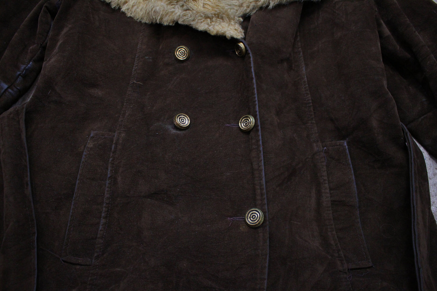 1970s Chocolate Brown Suede Penny Lane Coat Womens Size XL