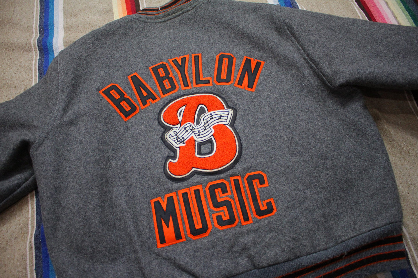 1990s Neff Wool Varsity Jacket Babylon Band Mike Trombone Made in USA Size XL