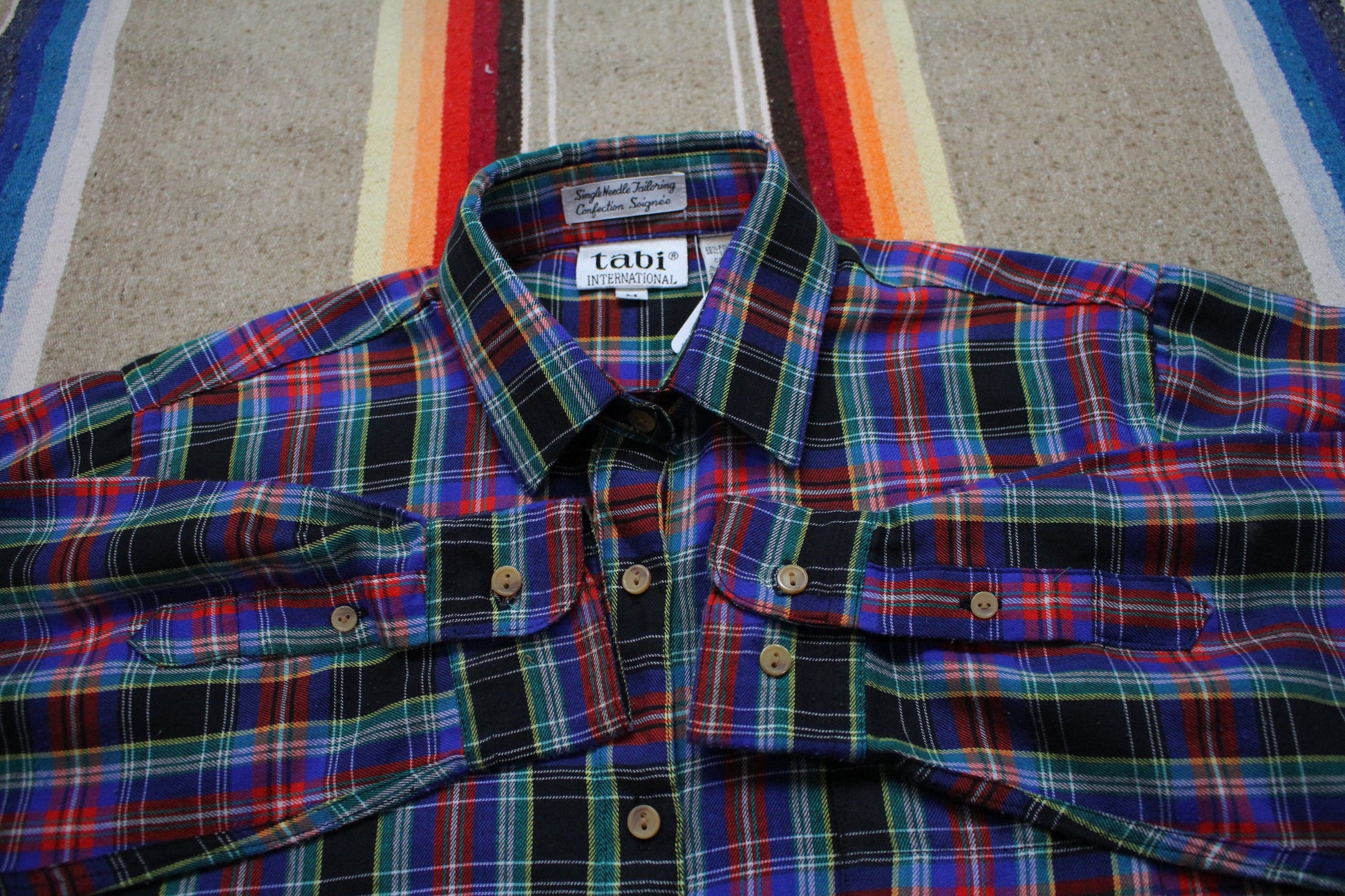 1980s/1990s Tabi International Single Needle Tailoring Plaid Shirt Women's Size M/L