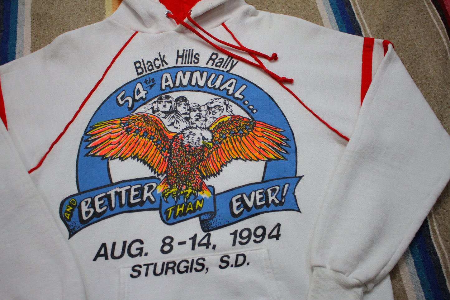 1990s 1994 Jerzees Russell Sturgis Black Hills Rally Raglan Hoodie Sweatshirt Made in USA Size M